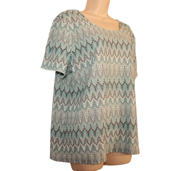 Alfred Dunner Teal Gray Print Short Sleeve Top Women's Size L Polyester Blouse - Picture 5 of 8